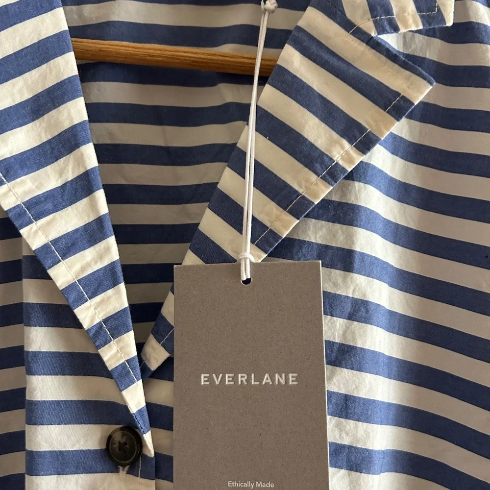 Everlane Poplin Mazarine Blue & Bone Shirt, Large - Picture 1 of 6
